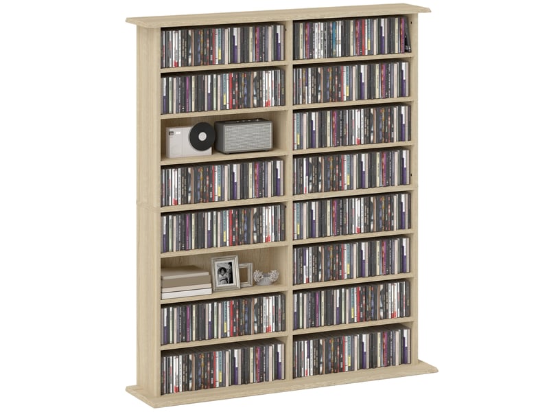  Rangements pour cd et dvd avec 16 compartiments et 12 étagères réglables capacité max. 720 cd396 dvd et blu-ray naturel  - Conforama A