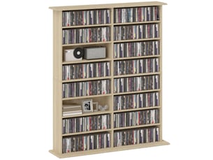 Rangements pour cd et dvd avec 16 compartiments et 12 étagères réglables capacité max. 720 cd396 dvd et blu-ray naturel