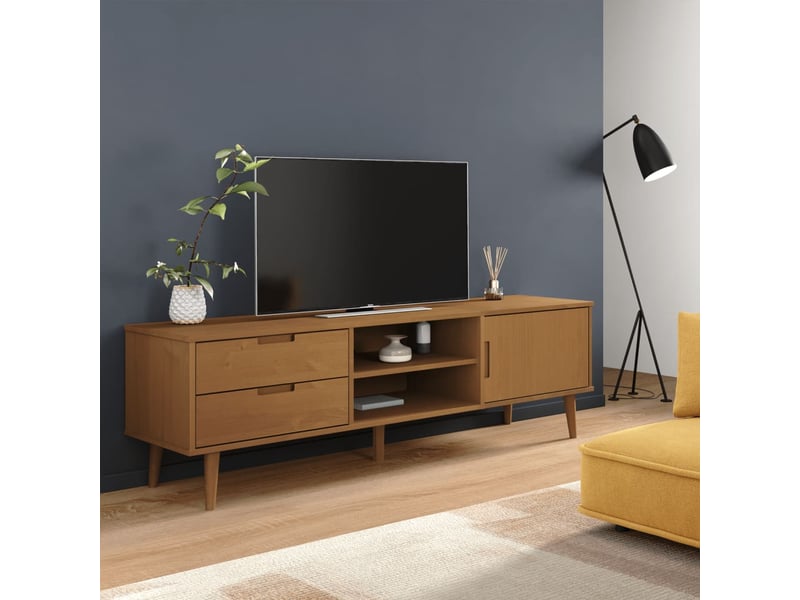  Meuble tv - banc tv - meuble de rangement molde marron 158x40x49 cm bois de pin massif  - Conforama B