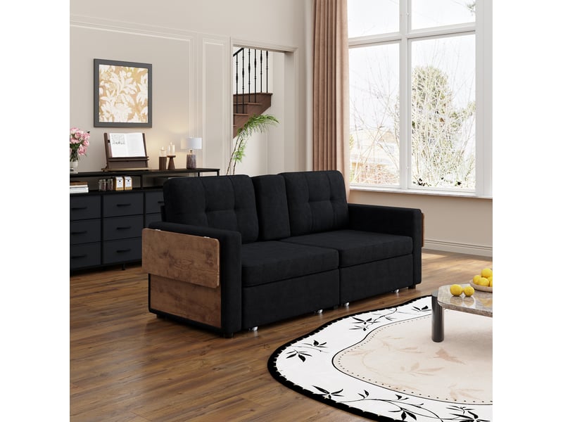  Canapé 2 places 178*71*57.5cm en chenille avec 2 tiroirs et tablettes rabattables noir chicfurn  - Conforama C