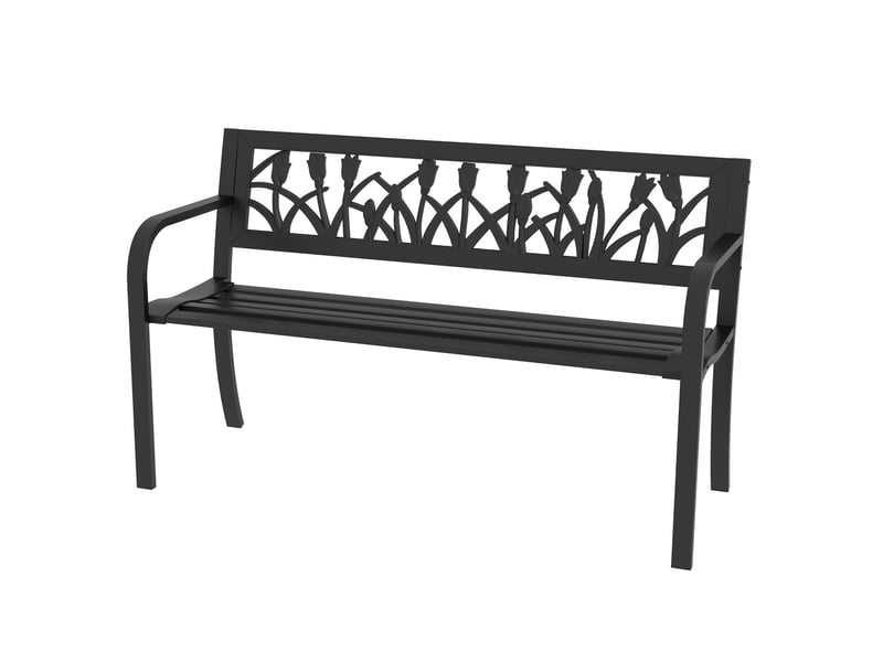  Banc de jardin 2 places en acier avec dossier et accoudoirs décorés, 125 x 50 x 75 cm, noir  - Conforama B