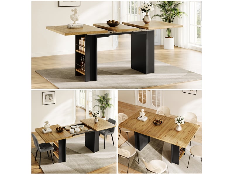 Table à manger extensible, 120x80x75 cm, rallonge intérieure, repas, salle à manger, mdf et bois, coloris bois naturel - Conforama E