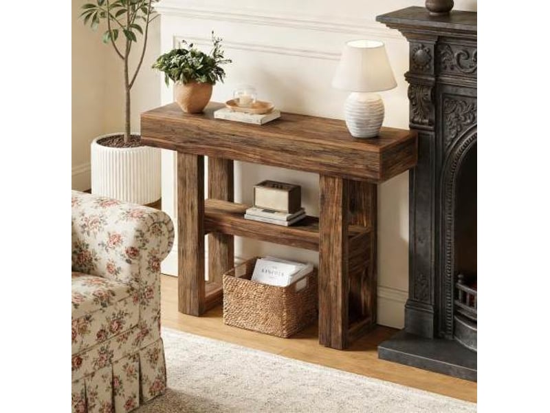  Console 105x30x80 cm à 2 niveaux mdf marron  - Conforama E