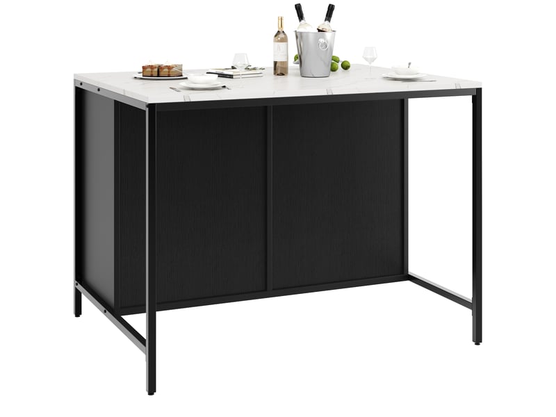  Table haute noire îlot de cuisine effet marbre, table de bar avec tiroirs et étagère, 100x90x90 cm  - Conforama R