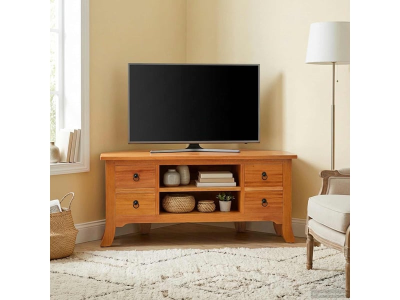  Meuble tv - banc tv - meuble de rangement naturel 100 x 40,5 x 46 cm bois de mahogany massif  - Conforama C