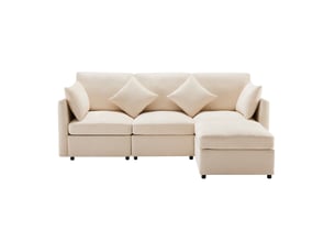 Canapé d'angle ulevr modulable 4 places avec pouf mobile, chenille beige, 216 x 161 x 81 cm
