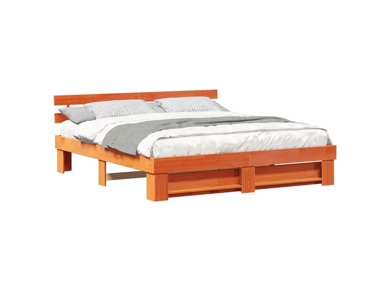 Lit double- lit adulte - cadre de lit avec tête de lit marron 200 x 200 cm pin massif - Conforama A