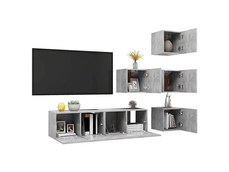  Ensemble de meubles tv 6 pcs gris béton bois d'ingénierie shl51174  - Conforama E