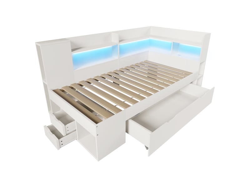  Lit banquette 90x190 cm avec led, usb et rangements coloris blanc  - Conforama A