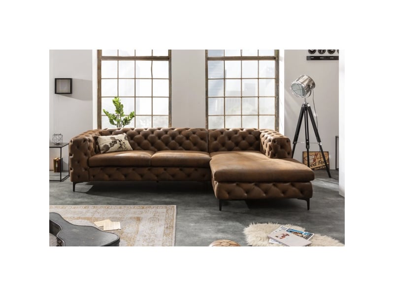  Canapé d'angle velena marron capitonné – canapé baroque en microfibre avec structure en bois massif  - Conforama D