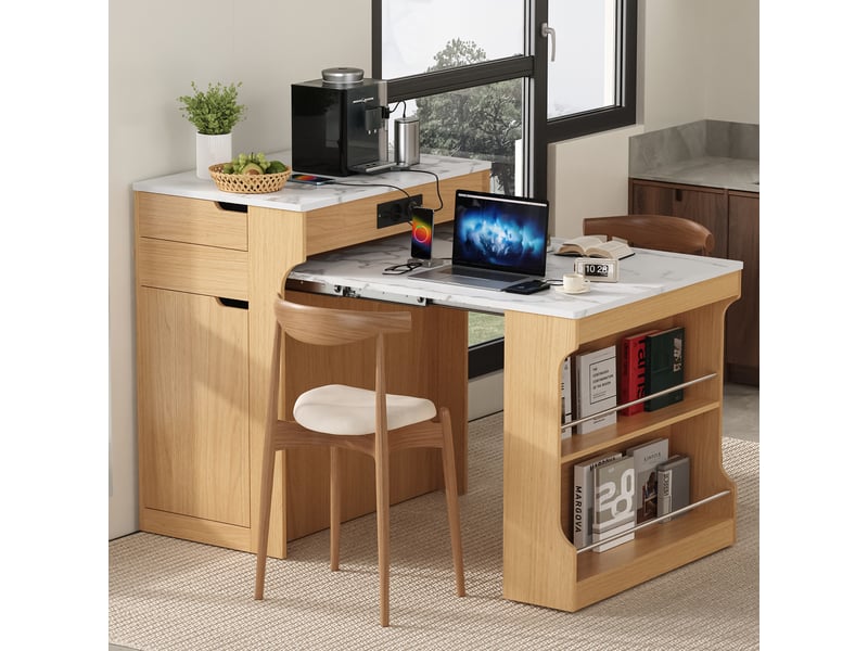 Îlot de cuisine 80x56.2x93 cm - extensible - grand rangement - sur roulettes - étagères réglables - avec tiroirs - mdf - gain de place - gris CozyNest - Conforama C