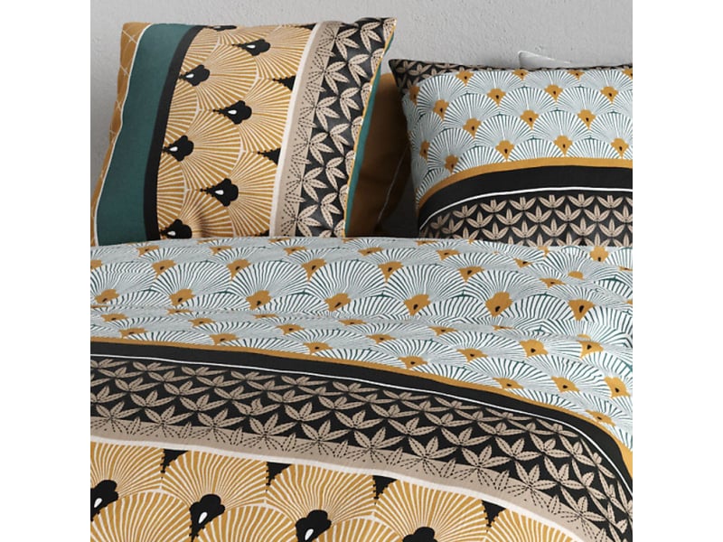  Parure housse de couette 240x220cm + 2 taies motif art-déco noir vert et jaune 100% coton - peio PEIO - Conforama D