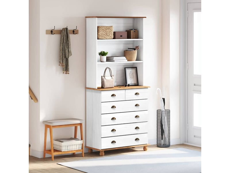 Buffet - hutch askim blanc 91 x 40 x 200,5 cm bois de pin massif - Conforama D