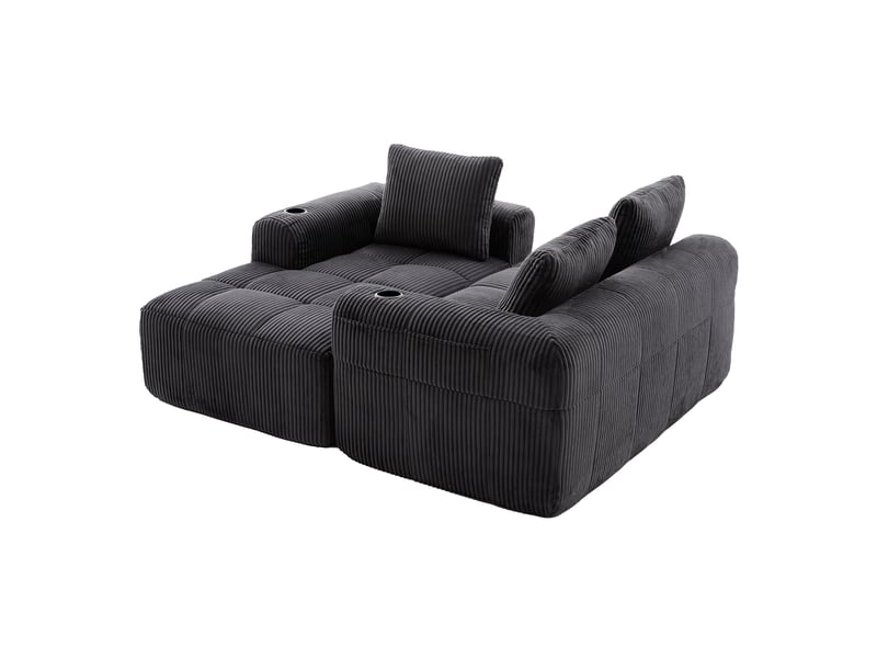 Canapé modulable, canapé de salon – en velours côtelé, porte-gobelets, poches latérales, coussins inclus, gris foncé - Conforama B