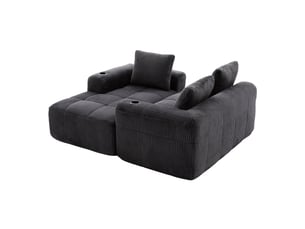 Canapé modulable, canapé de salon – en velours côtelé, porte-gobelets, poches latérales, coussins inclus, gris foncé