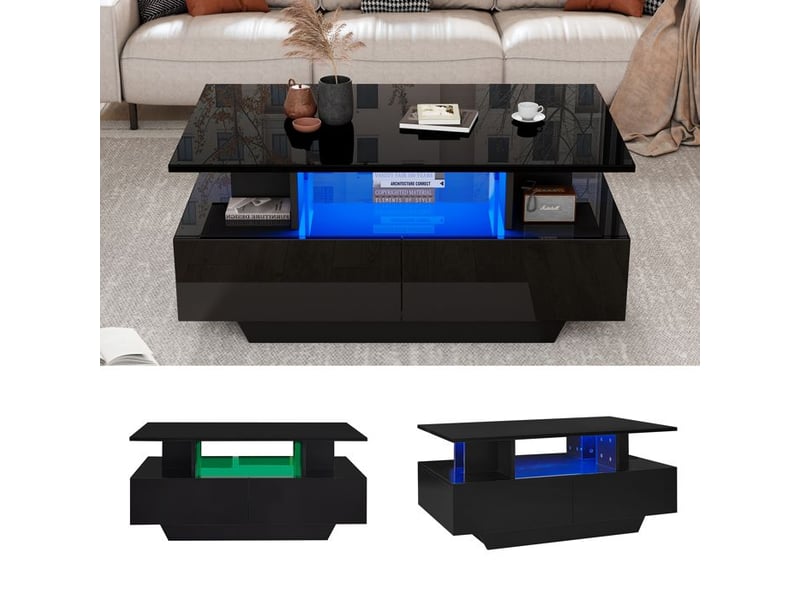  Table basse - truxen8 - moderne - éclairage led - 2 tiroirs 90x55x41cm - Conforama B