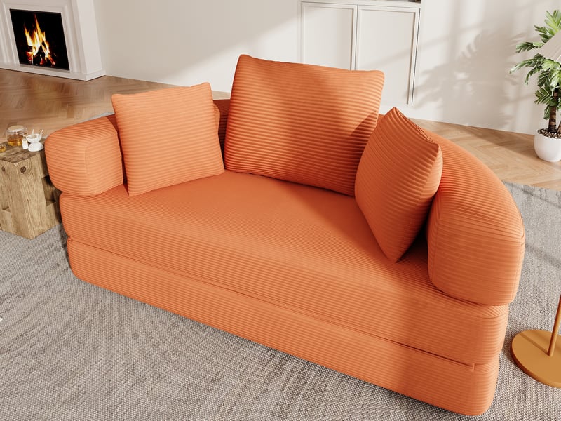  Canapé convertible 2 places, canapé-lit multifonctionnel avec coussins, velours côtelé, 173x176x40 cm, orange  - Conforama B