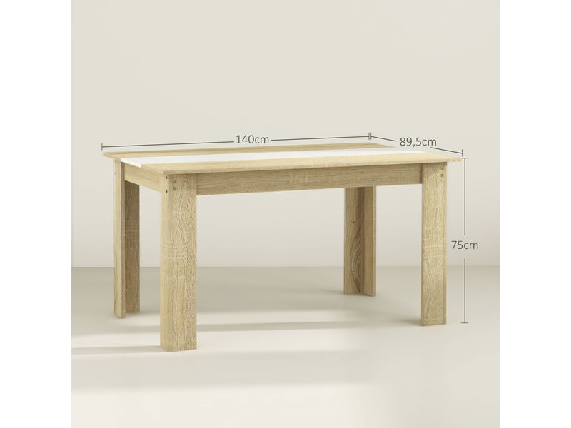  Table de salle à manger pour 6 personnes en aspect bois naturel et blanc, dim. 140l x 90l x 75h cm  - Conforama C