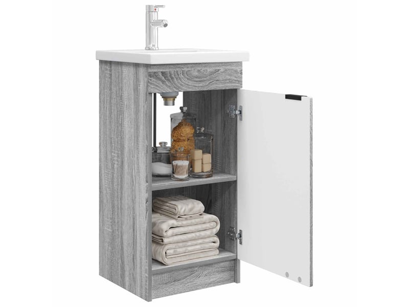 Meuble salle de bain avec évier, meuble de rangement sonoma gris shl8619 - Conforama C