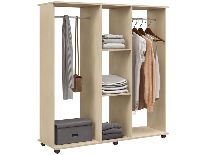 Armoire penderie ouverte à roulettes en panneau de particules 120x40x128 cm