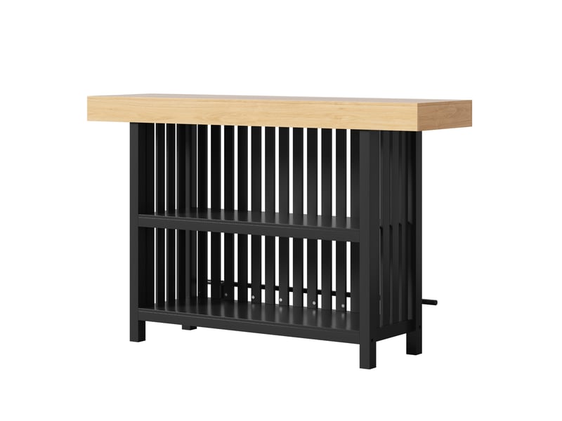  Table de bar avec repose-pieds et étagères 2 niveaux 160x40x105 cm noir+naturel  - Conforama E