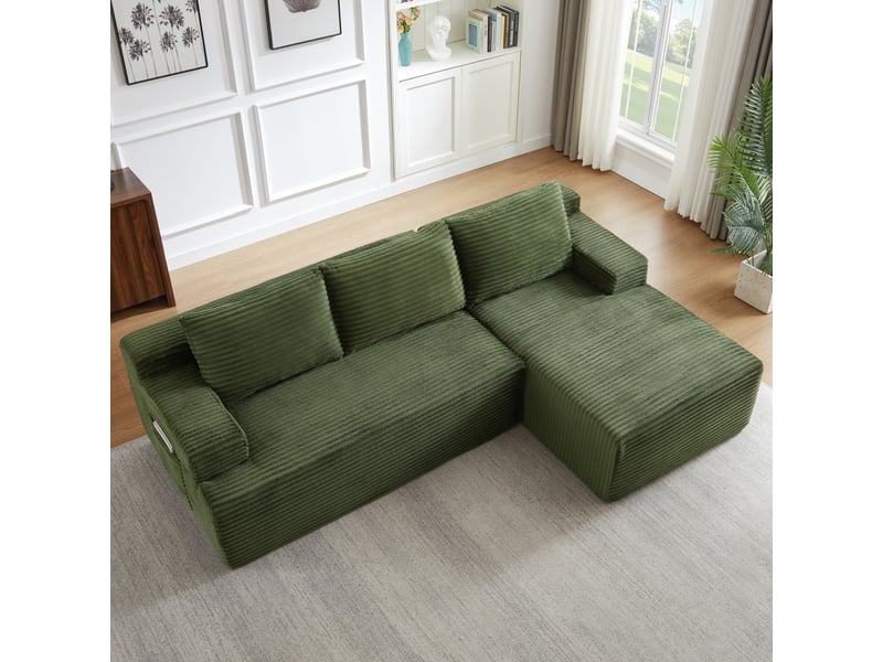  Canapé d'angle en velours côtelé 3 places, sans montage, modulaire, assise profonde, confort moelleux, design nuage  - Conforama E