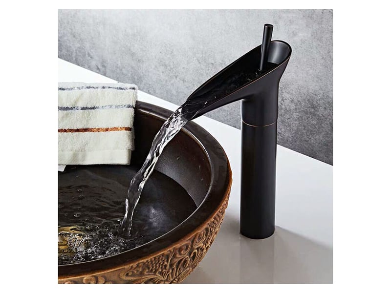  Robinet de lavabo de salle de bains, en bronze et cuivre, mitigeur de style cascade, mitigeur réglable pour eau chaude et eau froide  - Conforama D