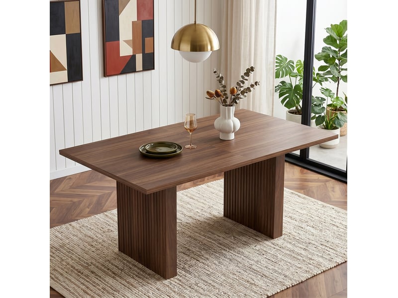 Table extensible pour 6 à 8 personnes avec plateau rectangulaire et plateau épais style sobre en mdf noyer - Conforama D