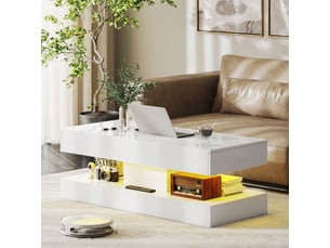Table basse avec tiroirs et éclairage led blanc 120 x 50 x 42 cm - pangivo