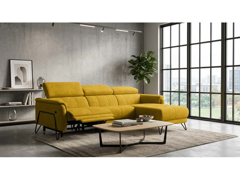  Canapé d'angle 4 places roden avec relax, tissu velours jaune foncé RODEN - Conforama B