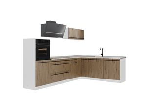 Vicco cuisine en angle, chêne artisanblanc, 287 x cm plan de travail marbre