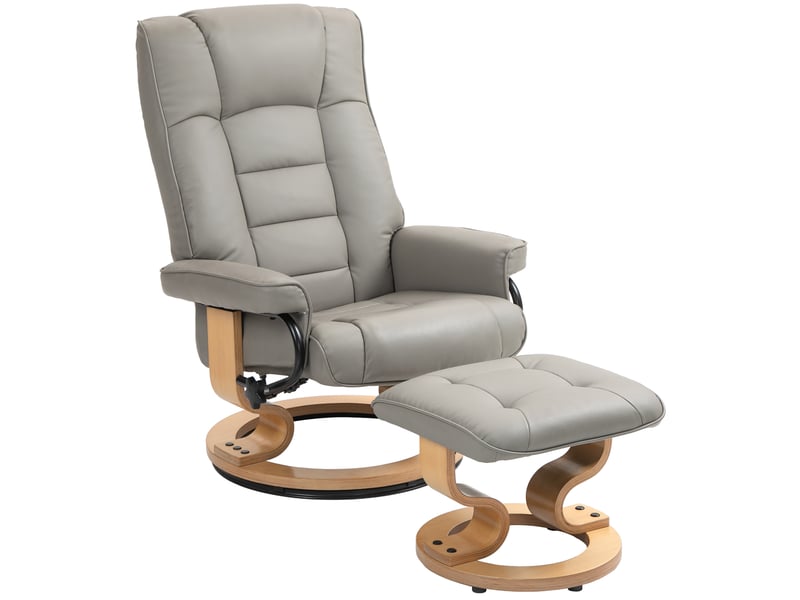  Fauteuil inclinable avec repose-pieds, pivotant et inclinable, revêtement en similicuir, jusqu'à 150 kg, structure en bois, gris  - Conforama A