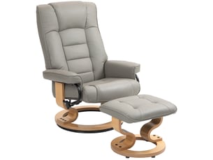Fauteuil inclinable avec repose-pieds, pivotant et inclinable, revêtement en similicuir, jusqu'à 150 kg, structure en bois, gris
