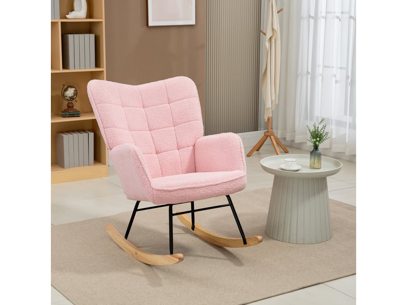 Fauteuil à bascule rétro, en bois massif, inclinable, 98 cm x 71 cm x 101 cm, rose - Conforama D