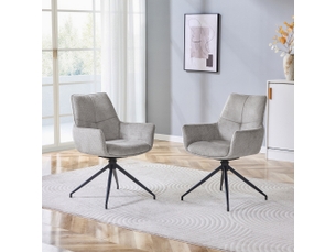 Ensemble de 2 chaises pivotantes 360° rembourrées – tissu gris, pieds métal noir laqué – salle à manger salon