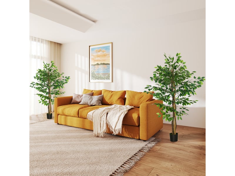  Lot de 2 plantes artificielles ficus hauteur 1,50 m tronc branches liane lichen feuilles grand réalisme pot inclus vert  - Conforama D