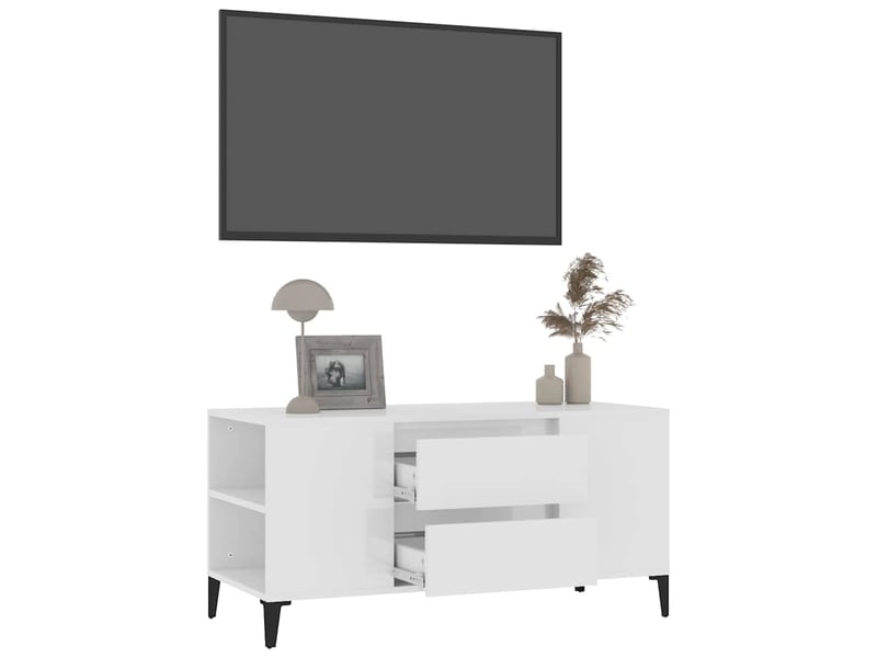  Meuble tv - banc tv - meuble de rangement blanc brillant 102x44,5x50 cm bois d'ingénierie  - Conforama E
