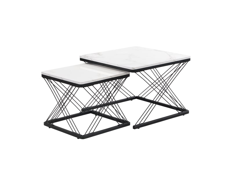  Lot de 2 tables basses carrées effet marbre brillant - pieds réglables en hauteur - charge 30 kg  - Conforama A