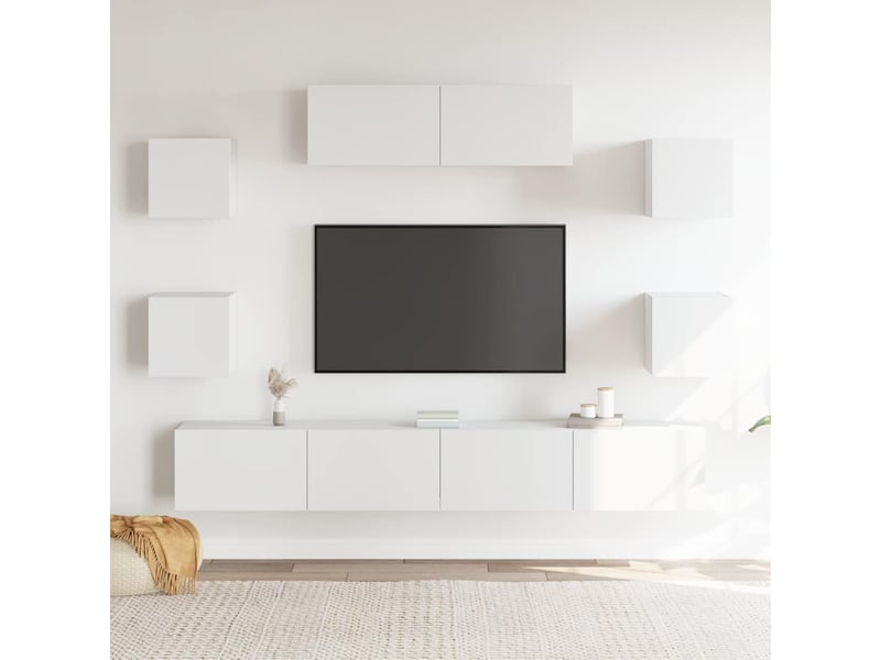  Ensemble de meubles tv - banc tv - meuble de rangement 7 pcs blanc bois d'ingénierie  - Conforama C