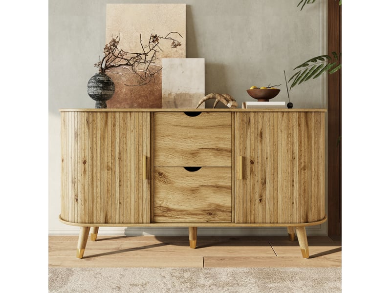  Buffet et enfilade 2 portes coulissantes, 2 tiroirs, étagères réglables pour salon en mdf naturel 140 × 40 × 79,5 cm  - Conforama B