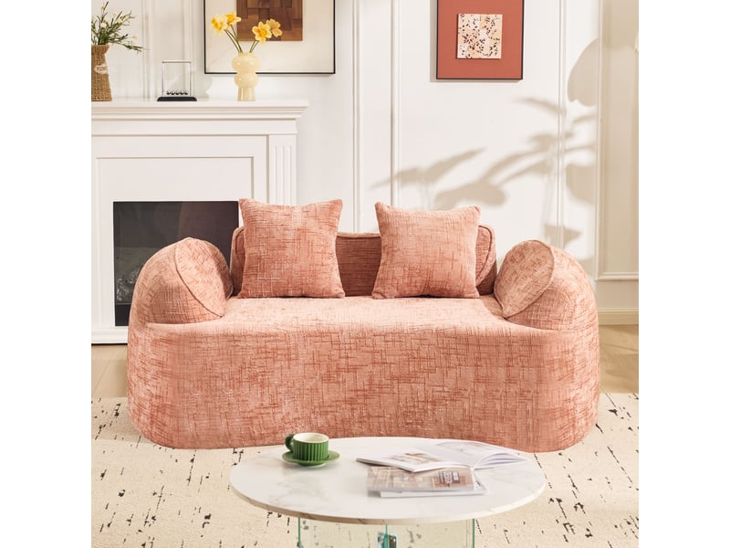  Canapé 2 places - canapé compressible et compact pour chambre ou salon, avec accoudoirs et coussins, sans assemblage, rose  - Conforama D