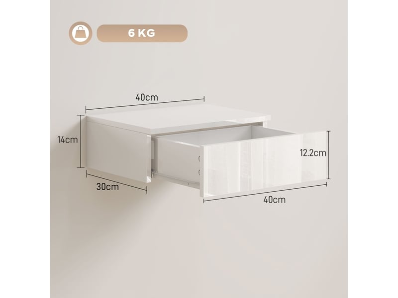  Lot de 2 tables de chevet murales 40x30x14 cm avec tiroir panneau de particules blanc  - Conforama E