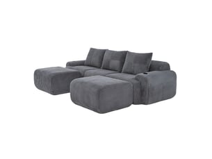 Canapé modulaire 3 places 268x174x80 cm, velours côtelé gris foncé, agréable, poche latérale, porte-gobelet