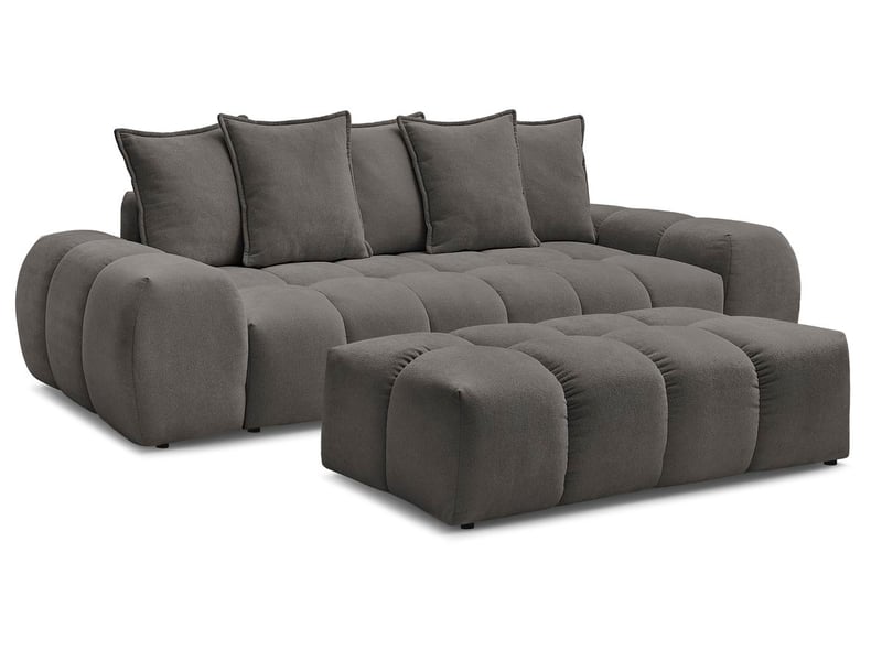  Bobochic canapé droit fixe 3 places everest tissu texturé avec pouf gris foncé EVEREST - Conforama A