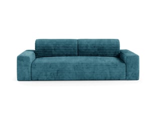 Canapé droit convertible 4 places Velours côtelé bleu avec coffre de rangement