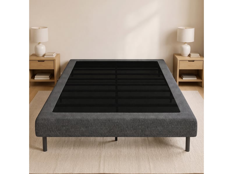  Sommier tapissier déco 10 lattes avec pieds 140x190cm tissu chenille gris  - Conforama D