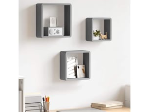 Lot de 3 étagères murales cube, étagères suspendues gris mdf cf43325