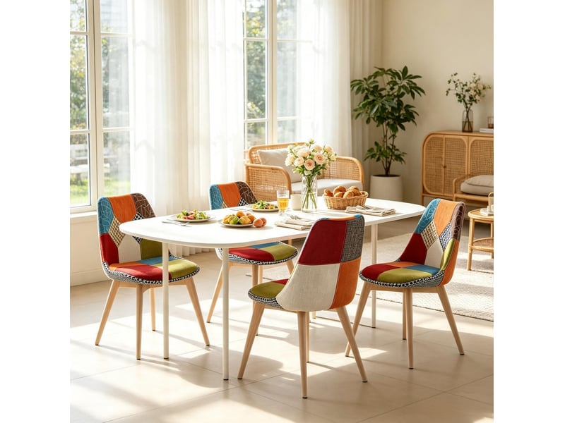  Lot de 4 chaises de salle à manger en tissu multicolore  - Conforama B