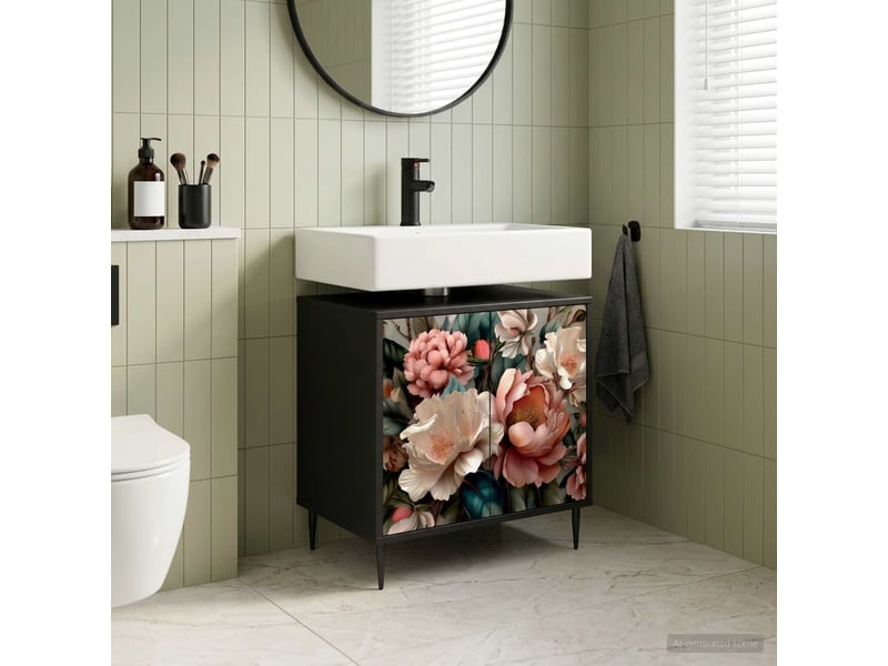  Armoire de salle de bain, meuble de rangement borne chêne noir 60x40x61 cm  - Conforama B