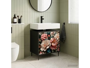 Armoire de salle de bain, meuble de rangement borne chêne noir 60x40x61 cm